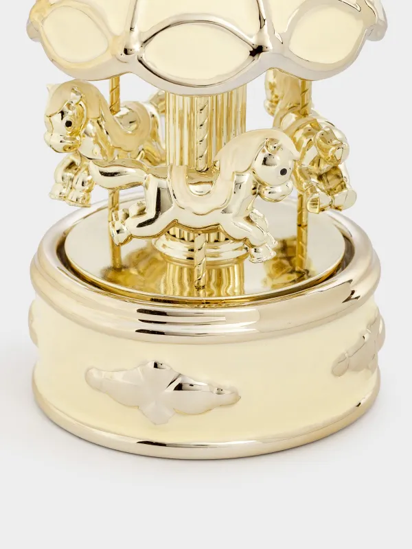 Мүсінше, музыкалық, 16 см, жарықтандырылған, керамика, ақ және алтын түстес, Карусель, Golden style, image-2