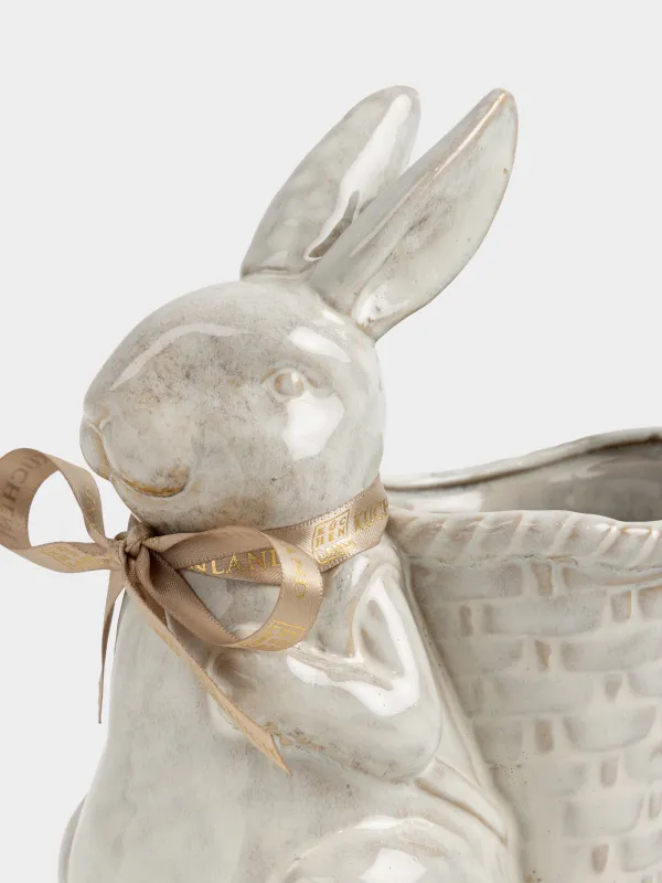 Гүл вазасы, 20 см, сәндік, фарфор P, сүт түстес және қоңыр, Қоян, Rustic Easter, image-2