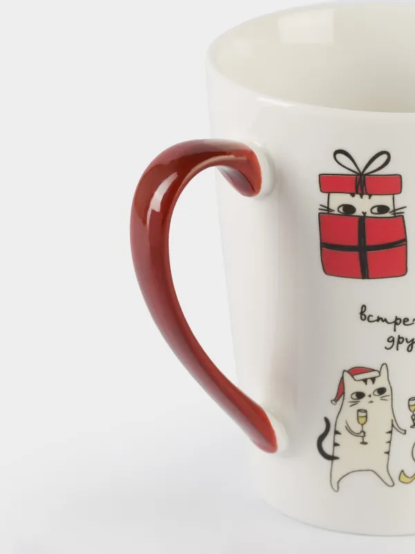 Саптыаяқ, 420 мл, фарфор N, ақ-қызыл, Демалыстағы мысықтар, Cat, image-4