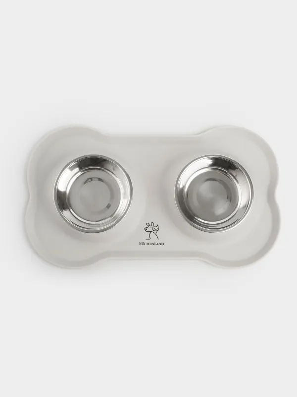 Жануарларға арналған тостаған, 35х21 см, 170 мл, қос, тұғырда, болат/силикон, сұр, Favorite pet, image-4