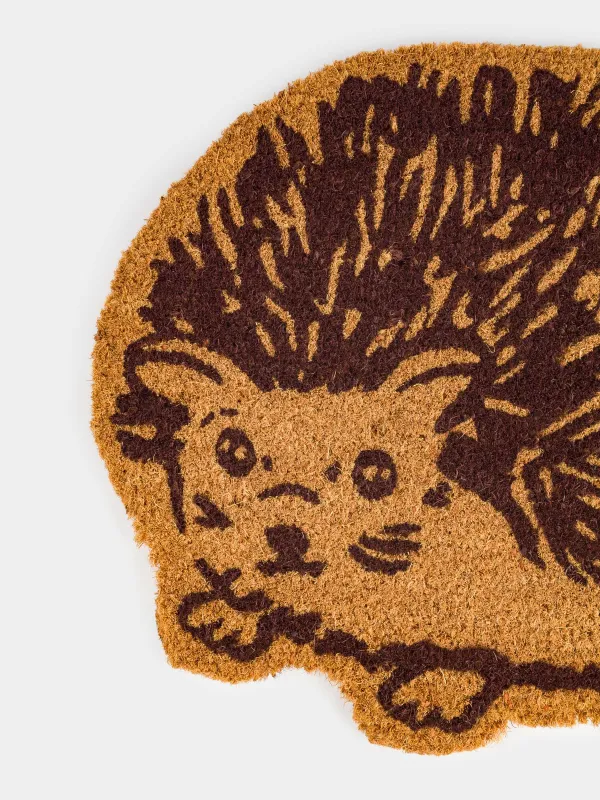 Коврик придверный, 45х60 см, кокос/ПВХ, фигурный, коричневый, Еж, Forest animals, image-1