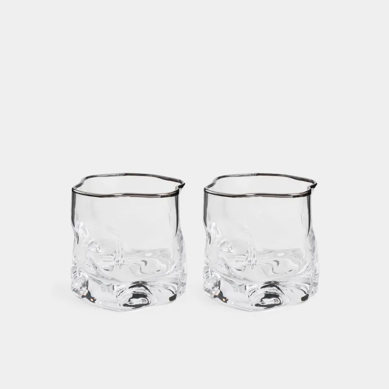 Виски стақаны, 8 см, 245 мл, 2 дана, шыны, күміс жиегі бар, Slalom silver