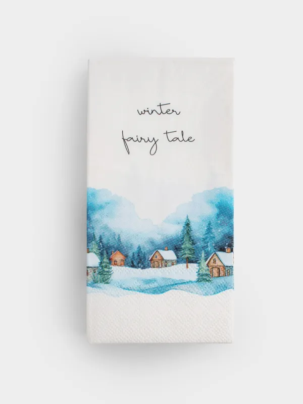 Салфетки бумажные, 33х33 см, 20 шт, прямоугольные, белые, Заснеженные дома, Winter house, image-0