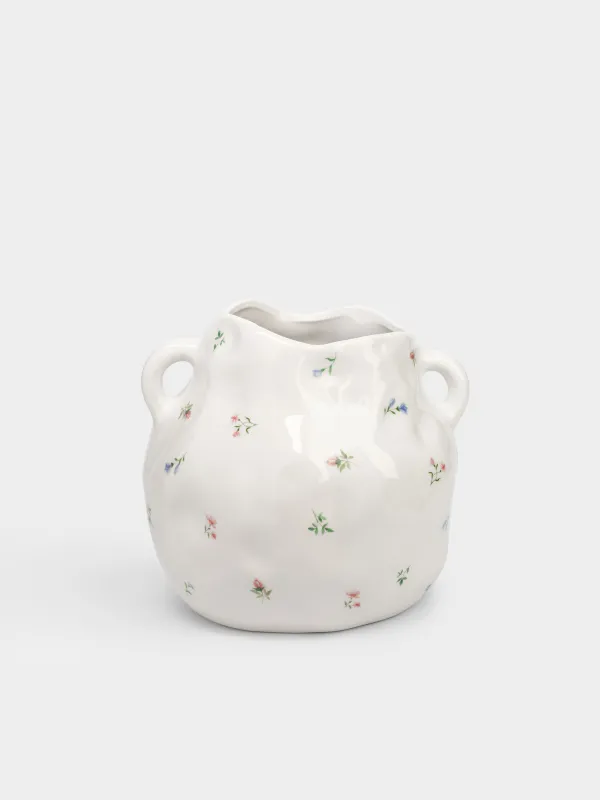 Гүл вазасы, 19 см, тұтқалары бар, керамика, сүт түстес, Нәзік гүлдер, El flora, image-3