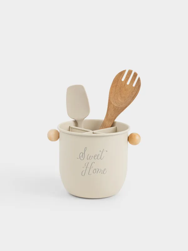 Подставка для кухонных принадлежностей, 17х14 см, 4 отд, металл/бамбук, бежевая, Gusto, image-3