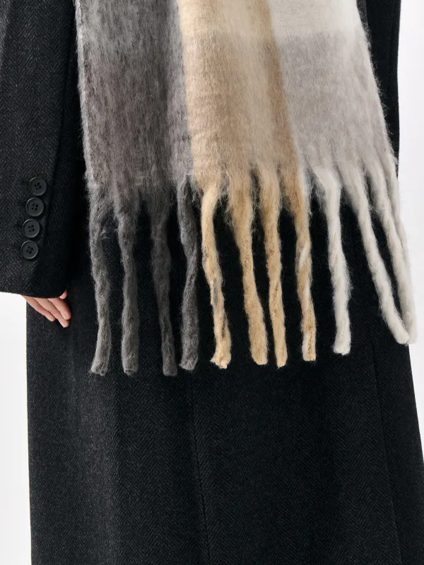 Әйелдер шарфы, 180х50 см, жиектері бар, полиэстер, сұр және сарғылт-қоңыр, Тор, Loop, image-7