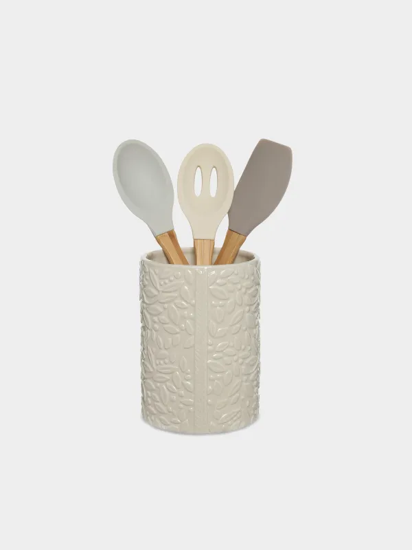 Ас үй ыдыстарына арналған түпқойма, 16 см, керамика, ақ, жапырақтары, Impression, image-2