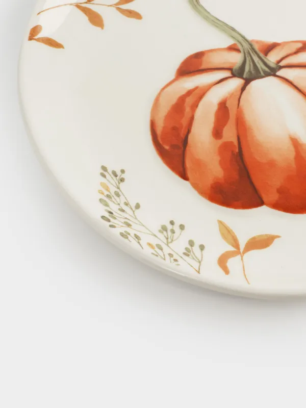 Тіскебасар тәрелкесі, 22 см, керамика, ақ, Асқабақ және жапырақтар, Forest symphony, image-1