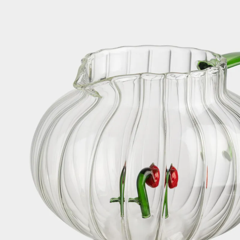 Кувшин, 1,3 л, стекло Б, зеленая ручка, Клубника, Camellia decor, image-3