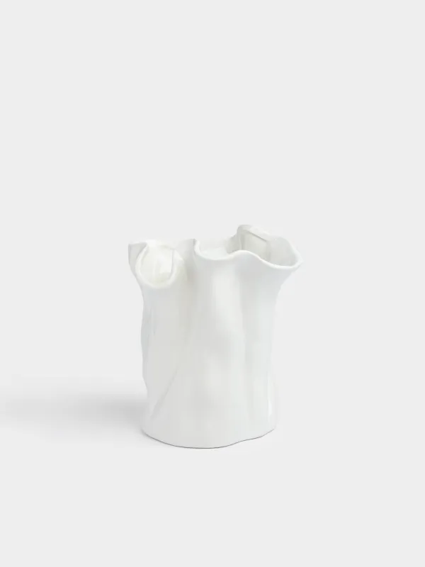Гүл вазасы, 20 см, керамика, сүт түстес, Мыжылған әсер, Crumple, image-0