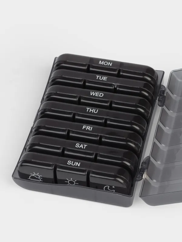 Таблеткаларға арналған органайзер, 16х12 см, қаптамасы бар, пластик, қара, Compact, image-1