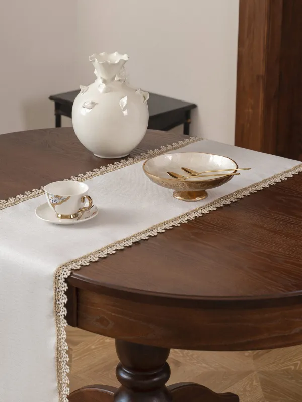 Дорожка настольная, 40х160 см, полиэстер, белая, Цветочное кружево, Flower lace gold, image-4