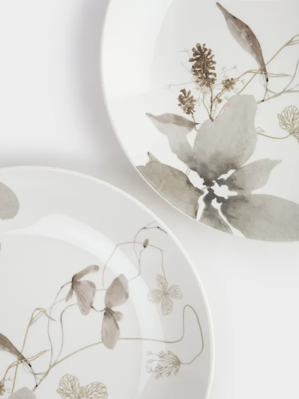 Тіскебасар тәрелкесі, 23 см, 2 дана, фарфор N, Сұр гүлдер, Watercolor, image-2