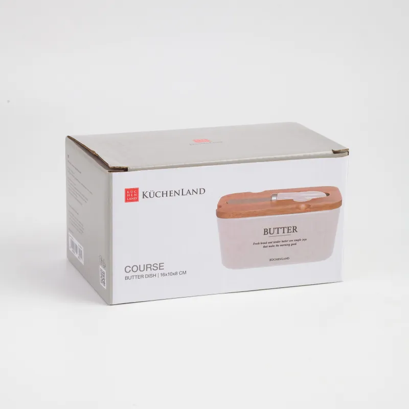 Масленка, 16 см, с ножом, керамика/дерево, прямоугольная, молочная, Course, image-5