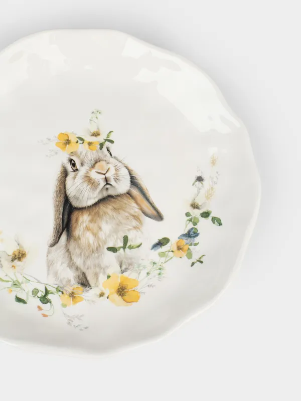 Тіскебасар тәрелкесі, 23 см, керамика, ақ, Гүлдері бар қоян, Natural Easter, image-3