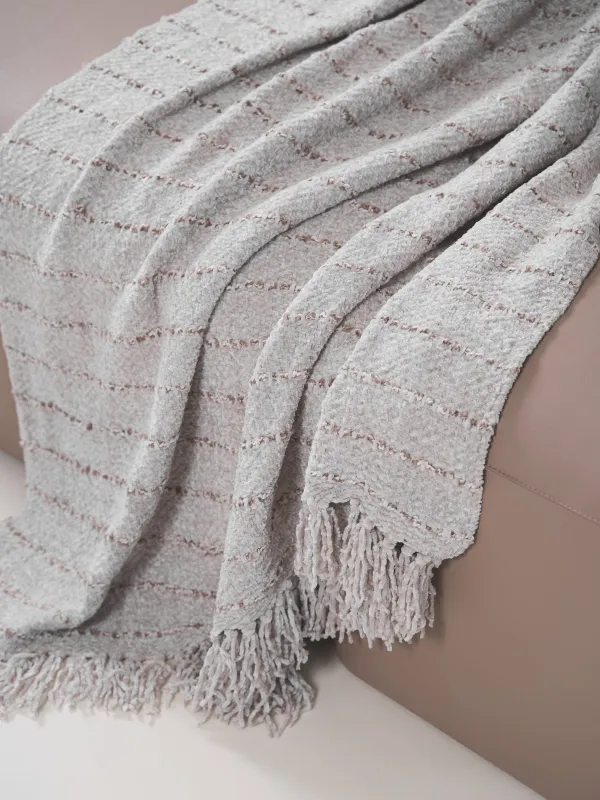 Көрпе, 130x170 см, шашақты, шенил, бежевый түсті, Жолақты, Chenill, image-4