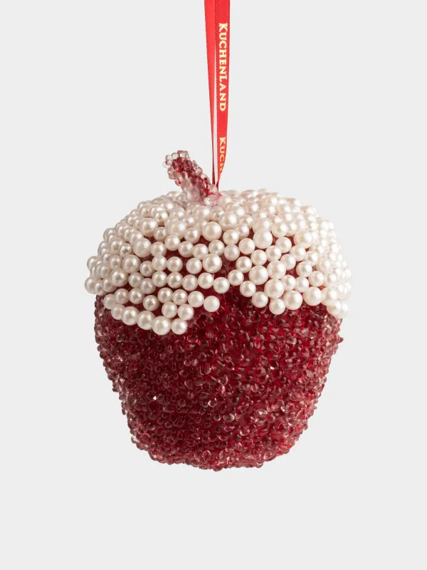 Игрушка елочная, 12 см, пенопласт/пластик, красная, Яблоко с бусинами, Fruits, image-1