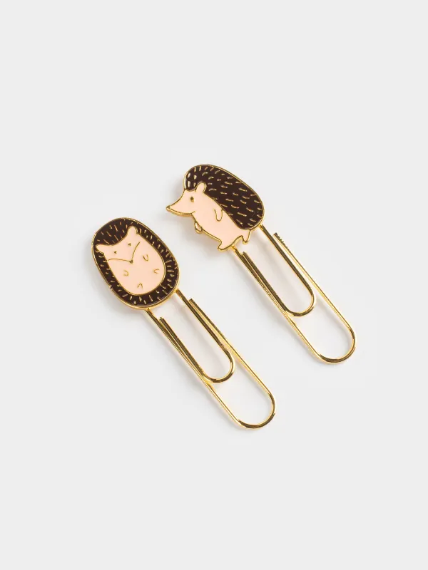 Кеңселік қағаз қыстырғыш, 7 см, 2 дана, металл, алтын, Кірпі, Forest animals, image-1