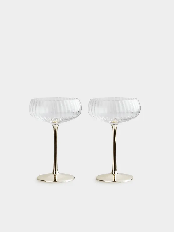 Бокал-креманка для шампанского, 2 шт, золотистая ножка, Glyfada, image-0