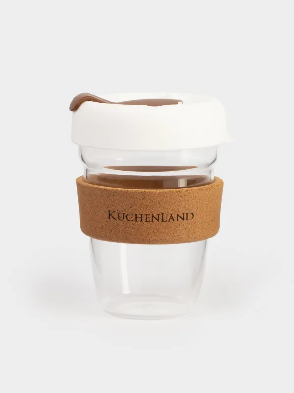 Стақан, 13 см, 350 мл, қақпағы мен манжеті бар, шыны Б/силикон/тығын, Clear cork, image-0