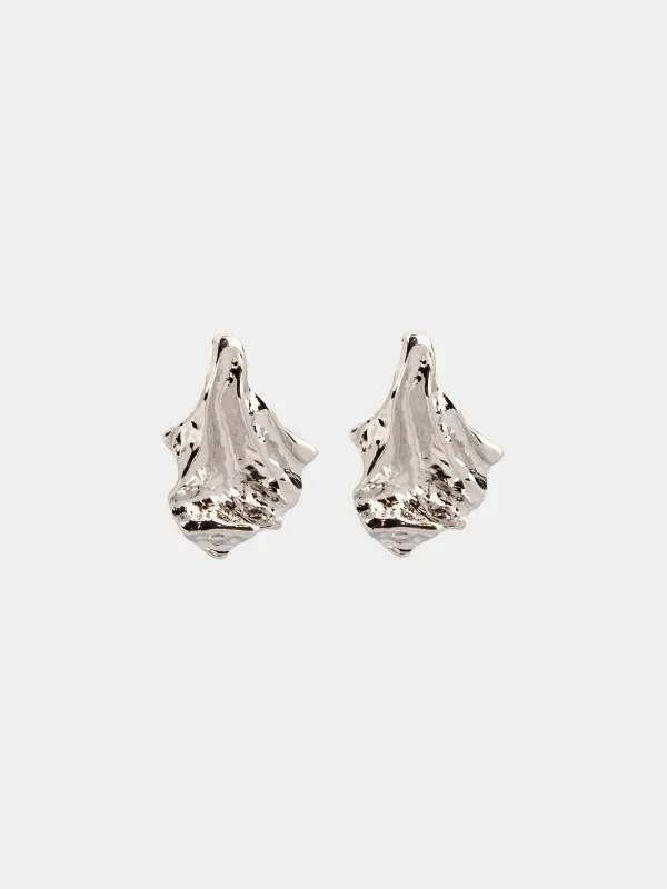 Пусет сырғалары, 5 см, 2 дана, металл, күміс түстес, Мыжылған әсер, Jewelry, image-0