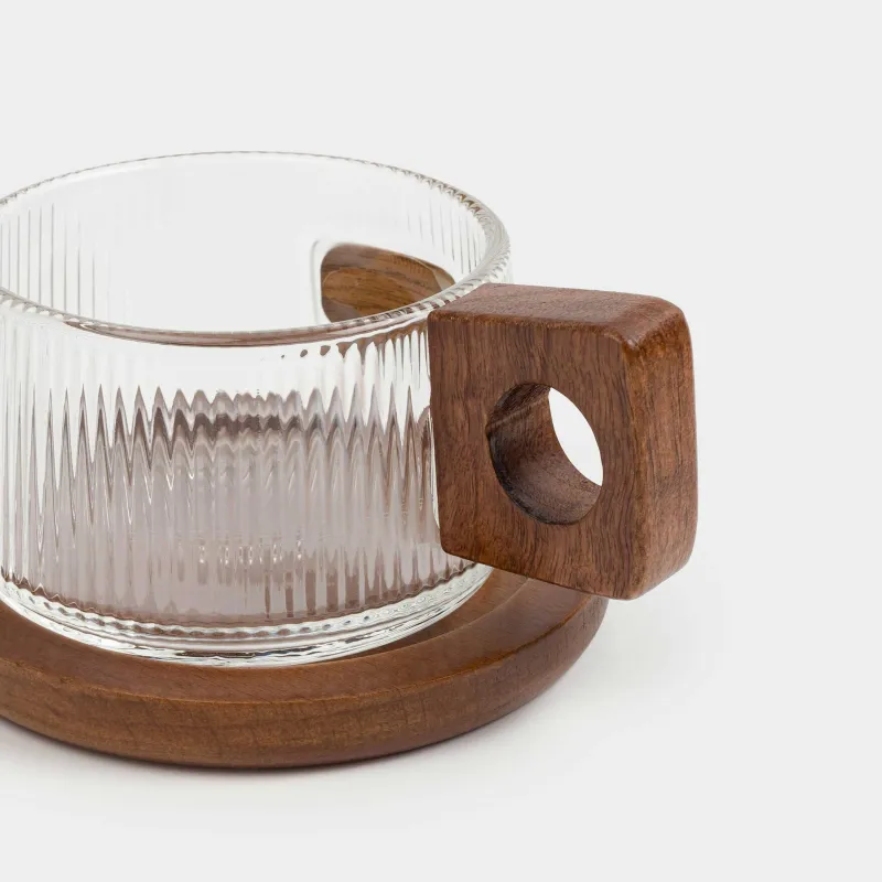 Кружка, 230 мл, на подставке, стекло Б/дерево, Ribby wood, image-4