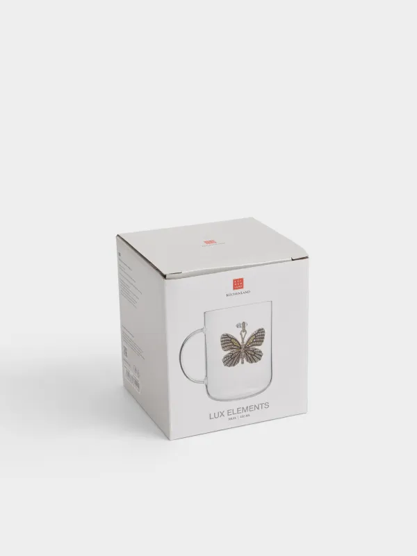 Кружка, 350 мл, стекло Б/металл, с подвеской, Бабочка, Lux elements, image-5