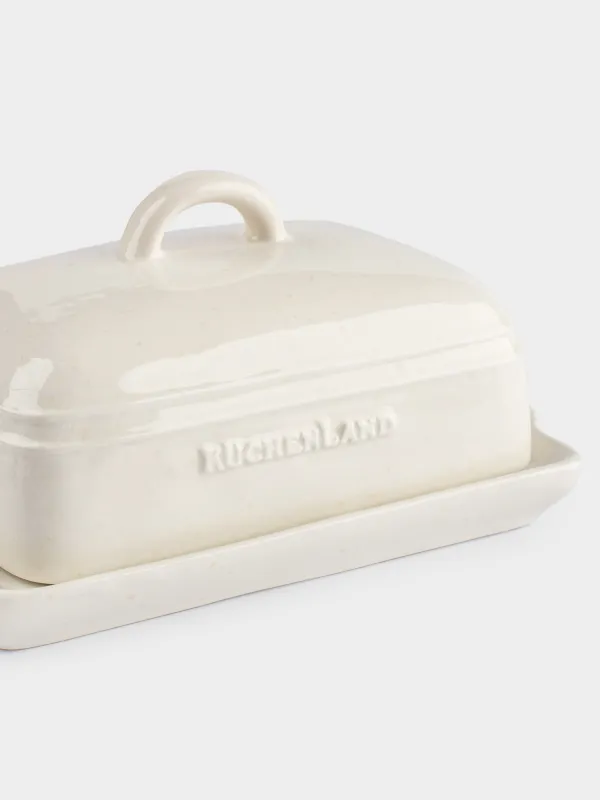 Масленка, 18 см, керамика D, прямоугольная, молочно-бежевая, в крапинку, Ceramo speckled, image-5