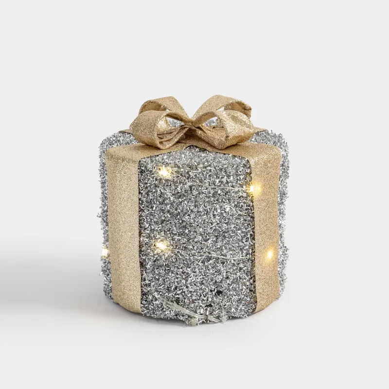 Мүсінше, жарықтандырылған, 15 см, металл, дөңгелек, күміс, Сыйлық, Frosty sparks