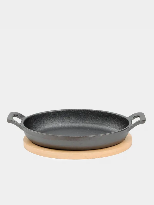 Таба, 18 см, стендте, тұтқалары бар, шойын/бамбук, сопақ, қара, Authentic, image-0