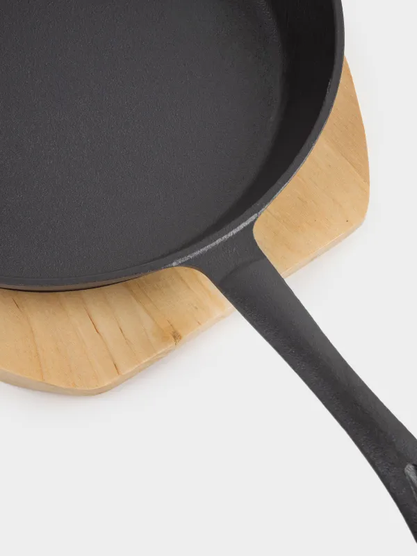 Сковорода, 25 см, на подставке, чугун/дерево, круглая, черная, Authentic, image-4