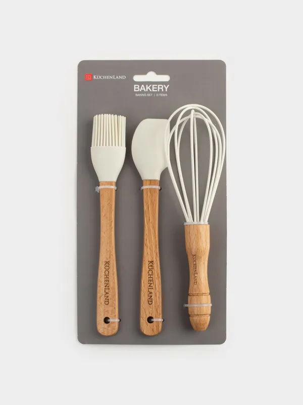 Пісіру жинағы, 3 зат, шпатель/шайқау/щетка, силикон/ағаш, сүт түсті, Bakery, image-5