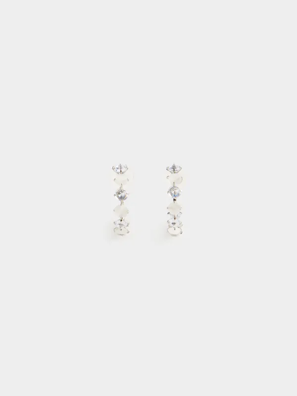 Серьги-пусеты, 3 см, 2 шт, металл/циркон/опал, серебристые, Кристаллы, Jewelry crystal, image-0