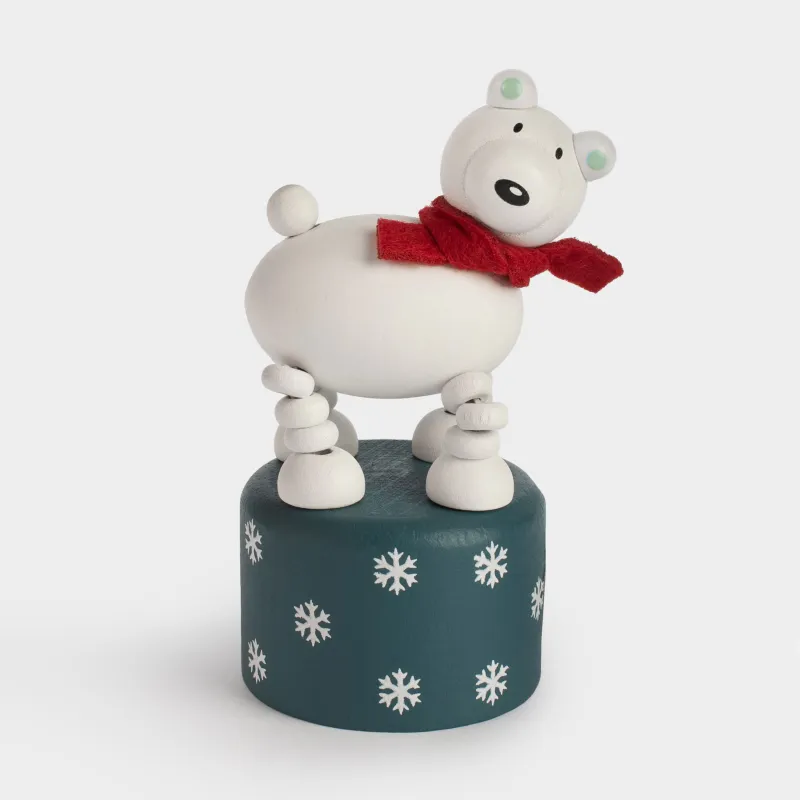 Ойыншық, 9х5 см, тартқыш, ағаш, ақ және көгілдір, Ақ аю, White bear