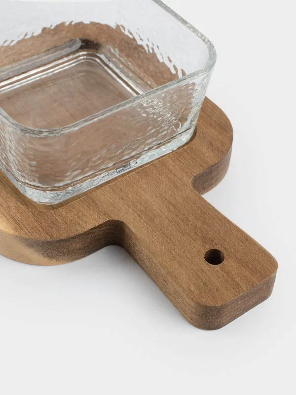 Ыдыс, 10х10 см, тұғырда, шыны/ағаш, Ripply wood, image-5