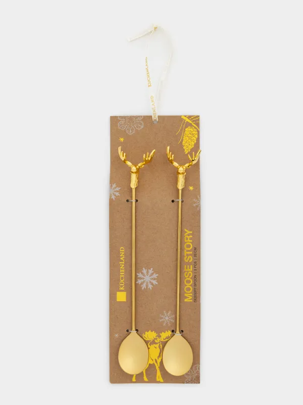 Ложка десертная, 20 см, 2 шт, золотистая, сталь, Лось, Moose story, image-5