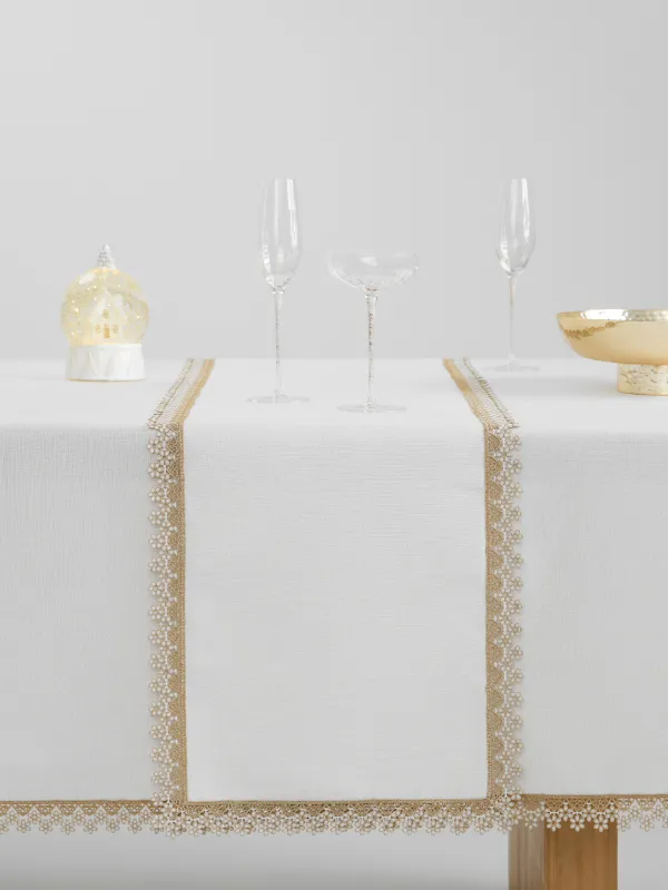 Дорожка настольная, 40х160 см, полиэстер, белая, Цветочное кружево, Flower lace gold, image-6