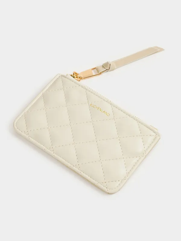 Әйелдер әмияны, 13х8 см, сыдырмалы, карточкаларға арналған бөлімдері бар, полиуретан, сүт түстес, Quilted, image-1