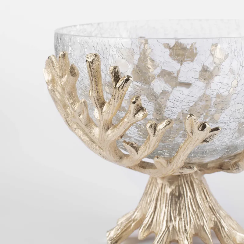 Жеміс вазасы, 20 см, аяғы, шыны / металл, алтын, Кракелюр, Paradise garden, image-3