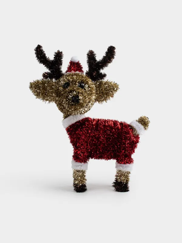 Статуэтка, 34 см, мишура/пластик, золотистая, Олень, Tinsel decor, image-0