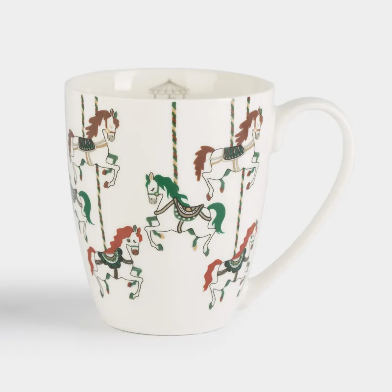 Кружка, 320 мл, фарфор N, белая, Лошадки на карусели, Horse carousel