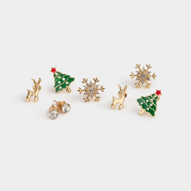 Серьги-пусеты, 2 см, 8 шт, металл, золотистые, Новогоднее настроение, Jewelry christmas