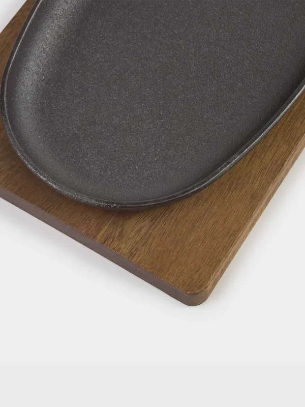 Сковорода, 15х33 см, на подставке, чугун/дерево, черная, Бык, Authentic, image-5