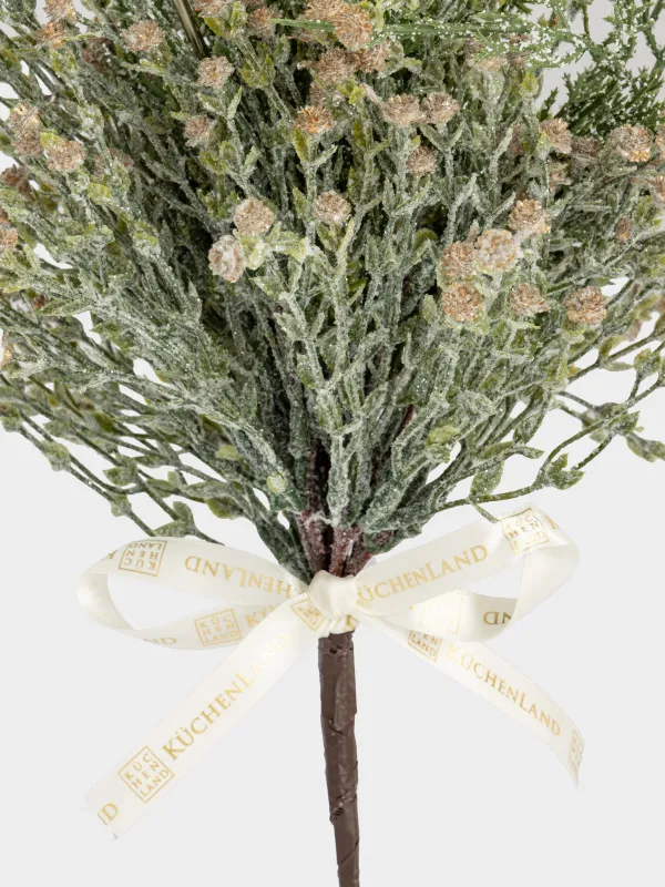 Букет декоративный, 40 см, пластик, Хвоя с золотистыми цветами, Conifer decor, image-1