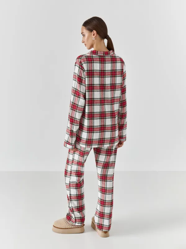 Әйелдерге арналған костюм, үйге арналған, өлшемі XL, шалбармен, мақта, қызыл және ақ түсті, Тор, Patsy, image-4