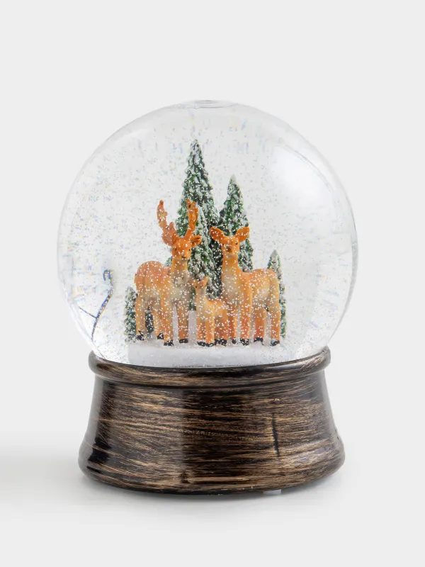 Снежный фонарь, 15 см, с подсветкой, пластик, бронзовый, Олени в лесу, Bronze style, image-2
