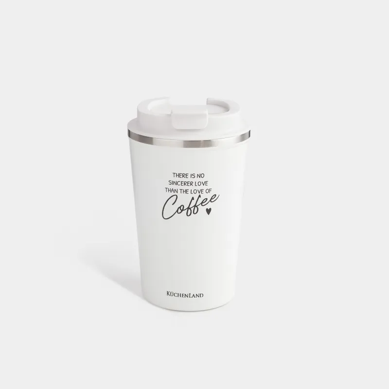 Термо саптыаяқ, 350 мл, болат/пластик, ақ, жазуы бар, Coffee time