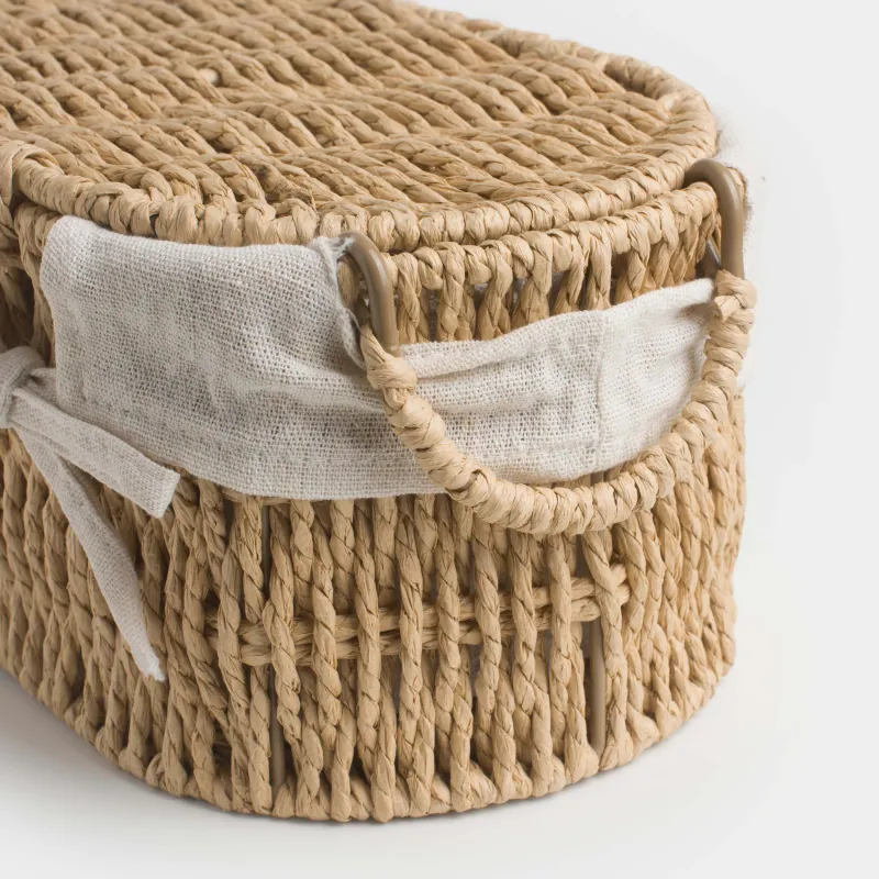 Сақтауға арналған себет, 27х17х13 см, өрілген, тұтқалары бар, қақпағы бар, целлюлоза, сопақша, Braided, image-2