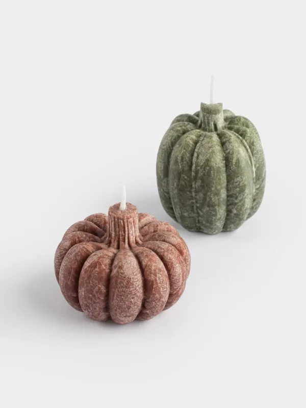 Свеча, 5/7 см, 2 шт, зеленая/бордовая, Тыква, Pumpkin shape, image-1