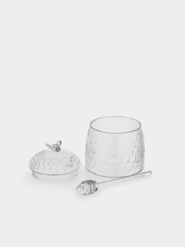 Банка для меда, 400 мл, с ложкой, стекло, Соты, Honey, image-1